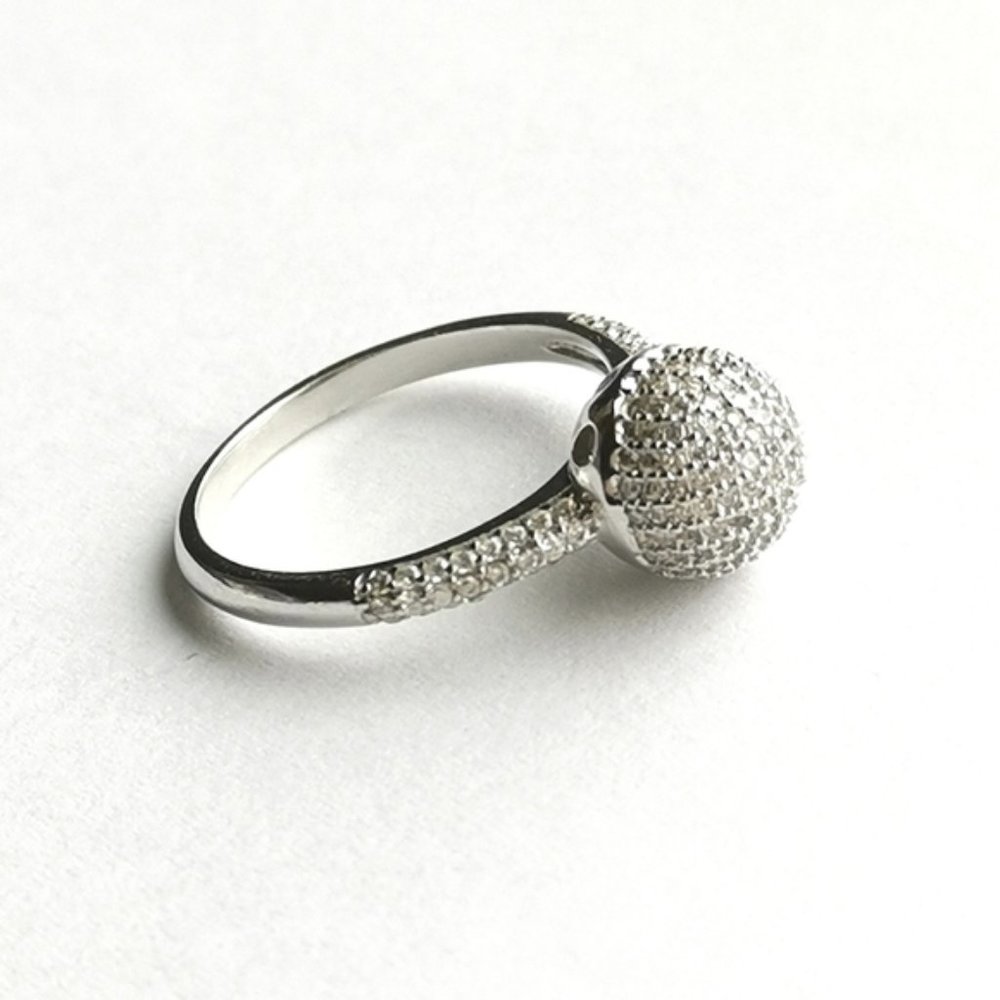 Sterling Silver CZ pave ball ring size 7